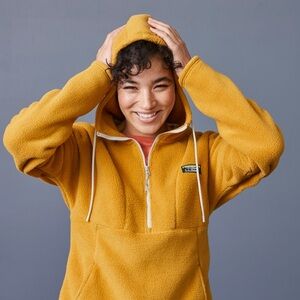 L.L Bean Mustard Yellow Katahdin Fleece 1/2 Zip Hooded Pullover Women’s Xsmall